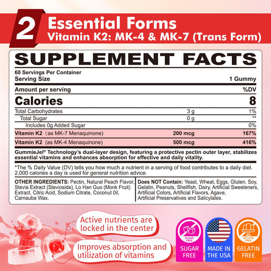 Close-up of Nextdia Vitamin K2 Gummies showing MK-7 and MK-4.