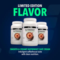 NF Sports NutriWhey Cafe Cream mixer glass ready to shake
