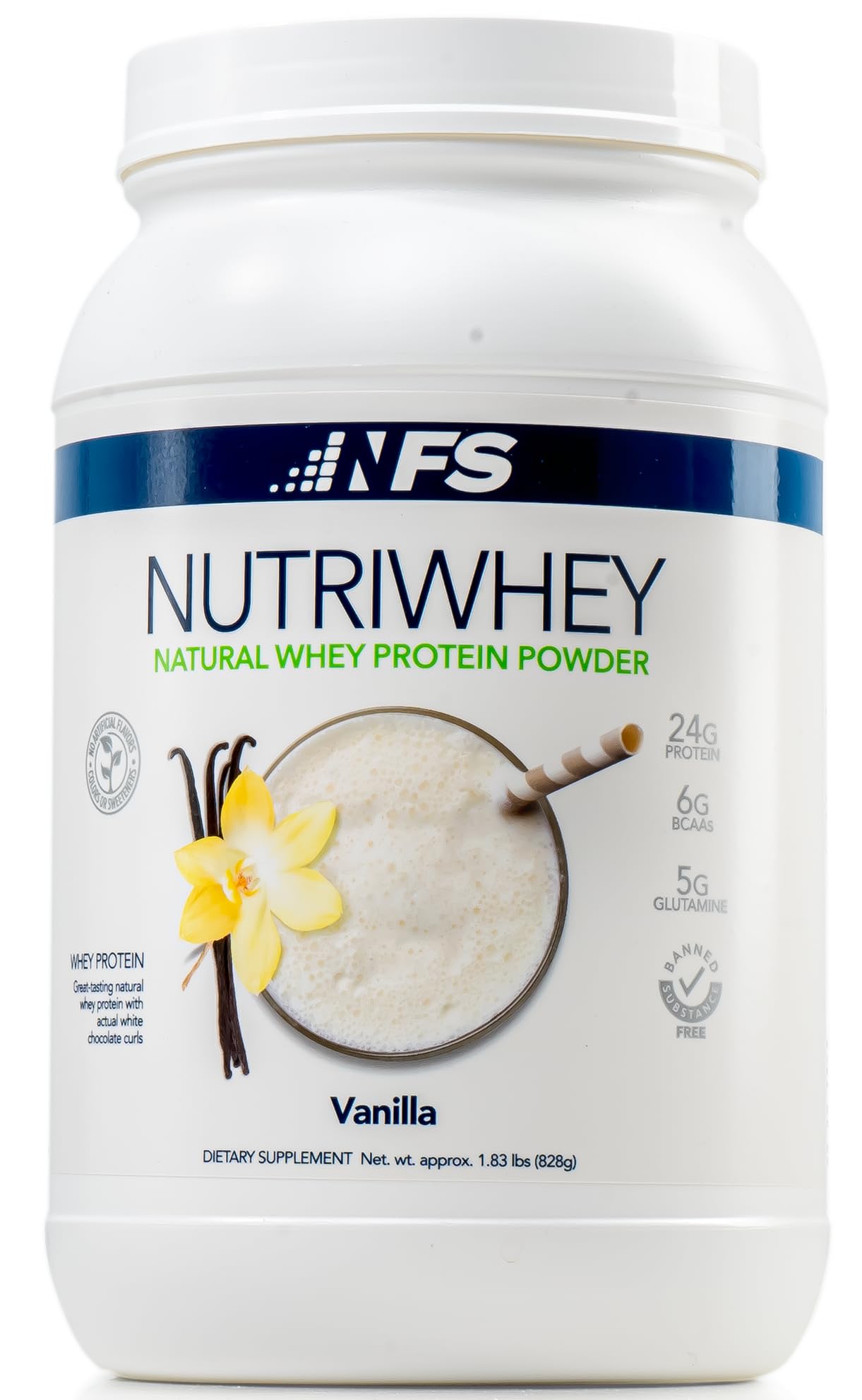 NF Sports NutriWhey vanilla powder bottle ready for post-workout recovery.