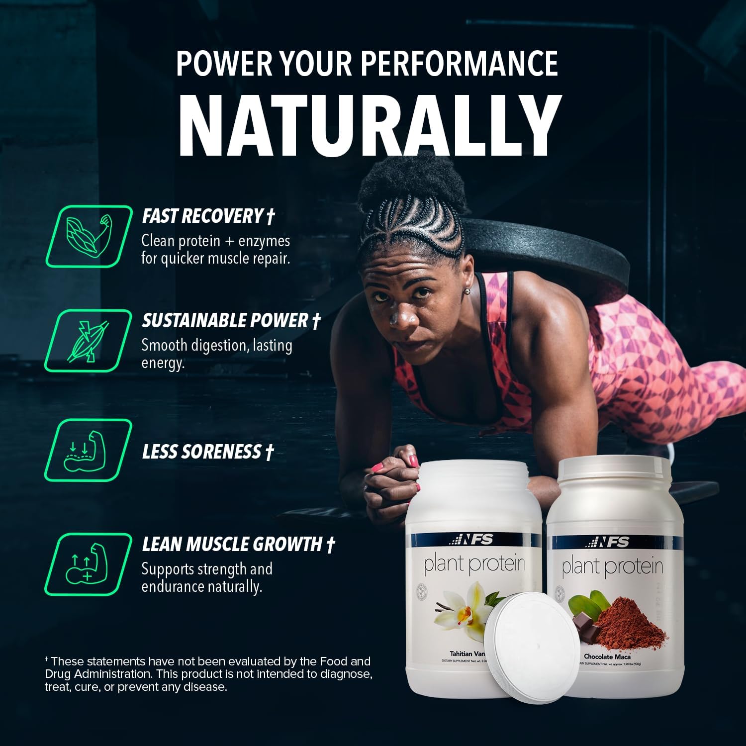 NF Sports organic plant-based protein powder jar for daily smoothies.