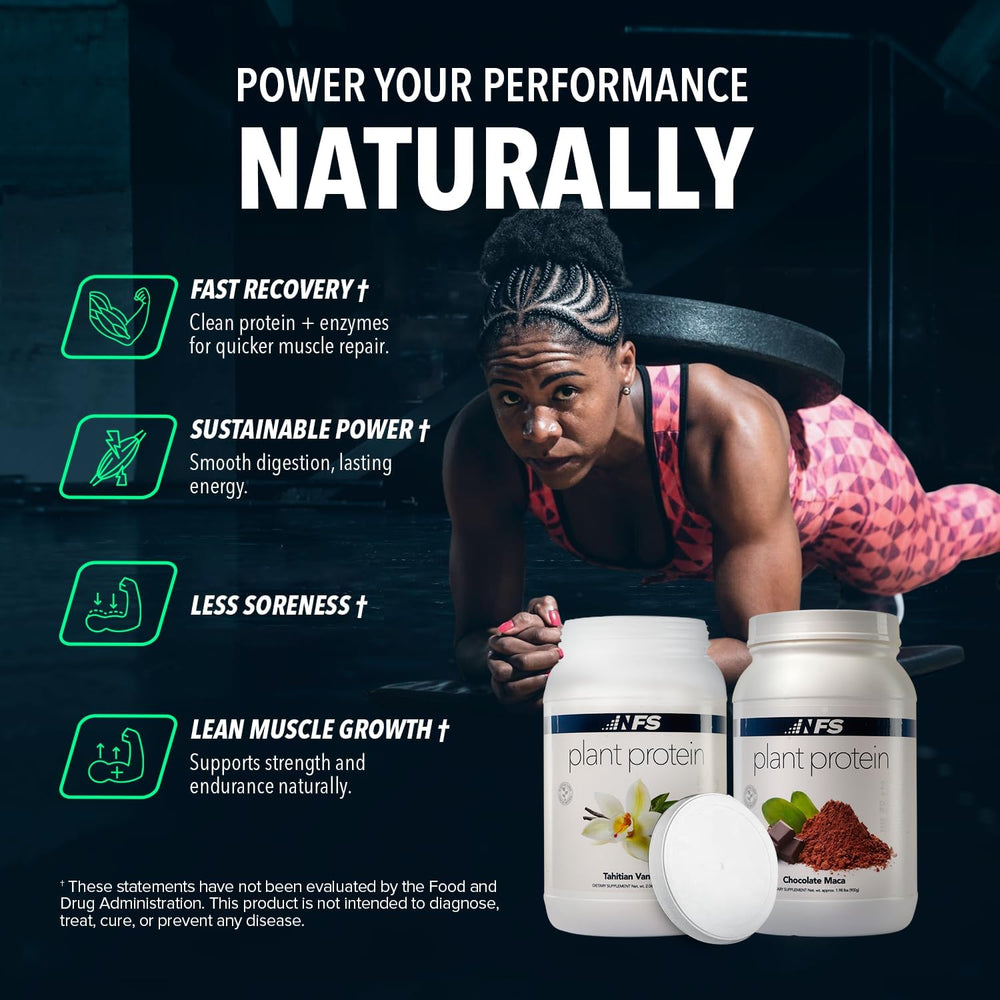 NF Sports organic plant-based protein powder jar for daily smoothies.