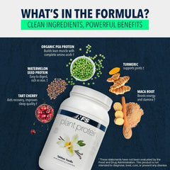 NF Sports pea and watermelon-seed protein blend shown as key ingredients.