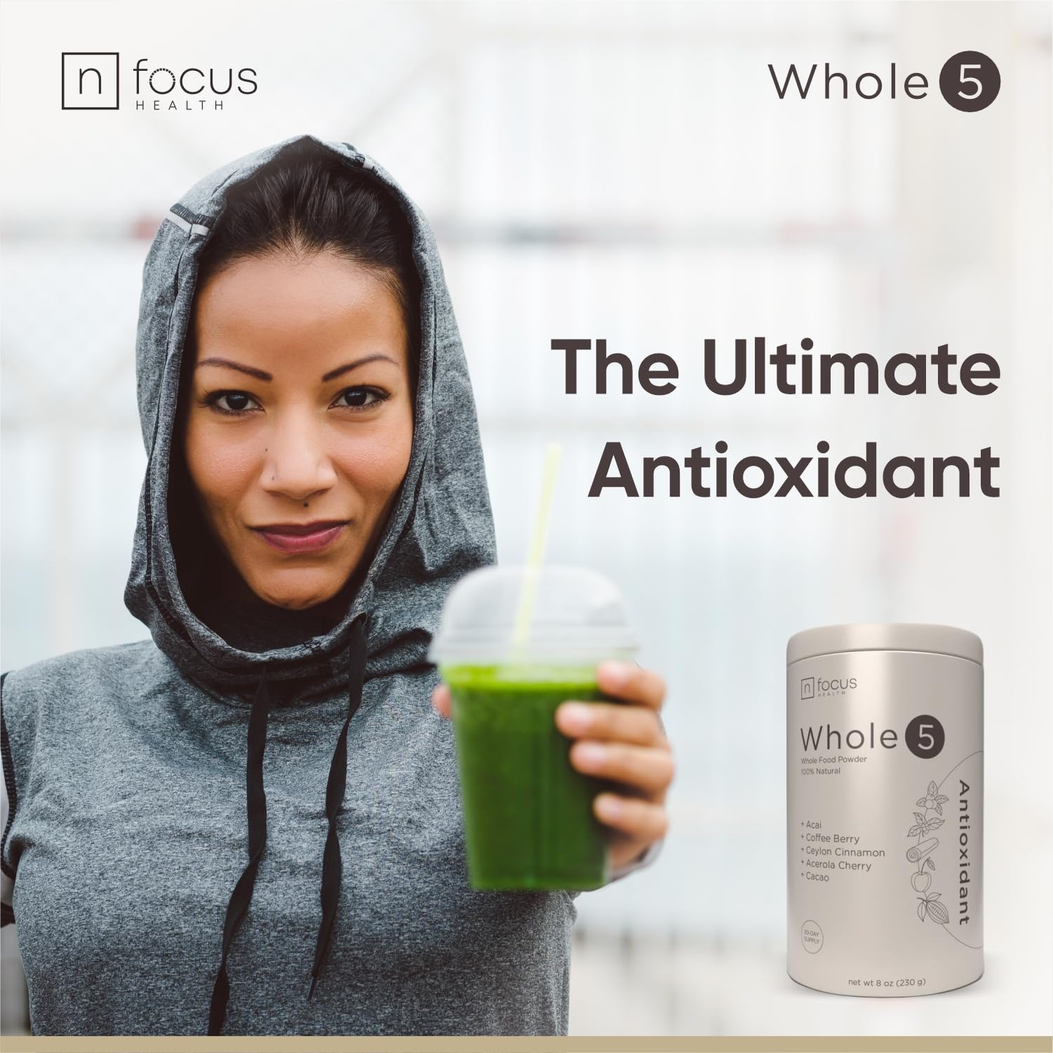 NFOCUS HEALTH Whole5 scoop in action adds a tart, fruity antioxidant boost to smoothies.