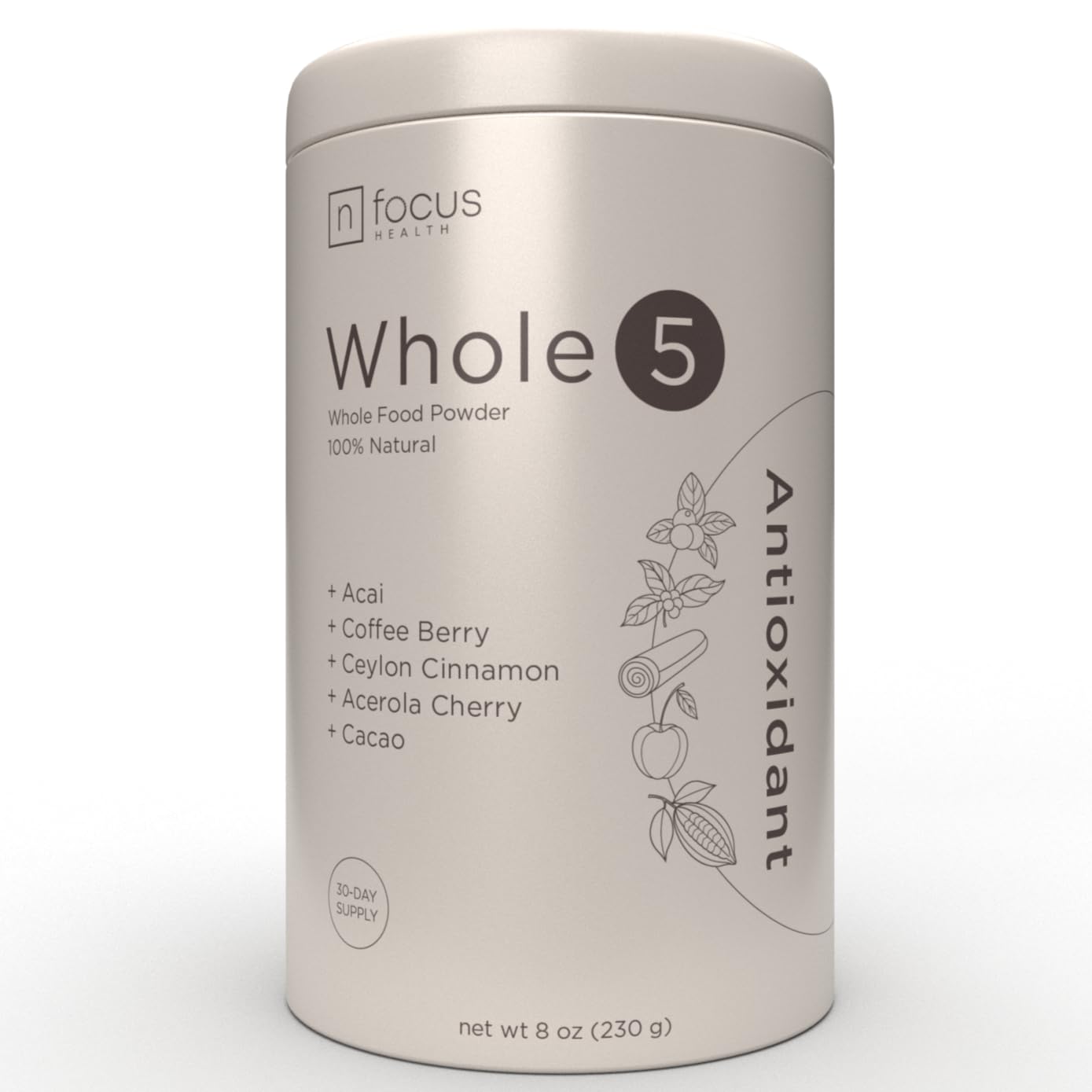 NFOCUS HEALTH Whole5 tub front highlights five whole foods for daily antioxidant support.