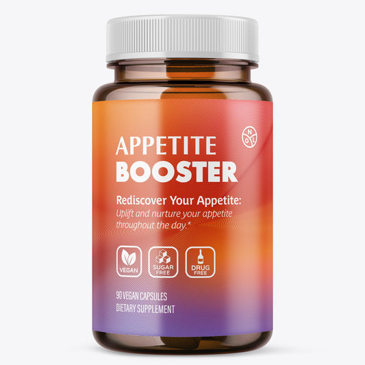 NGL Appetite Booster bottle front label highlighting lysine and B complex for daily appetite support.
