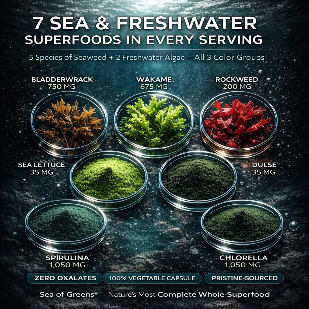 Lifestyle image of Sea of Greens bottle indicating a 30-day supply.