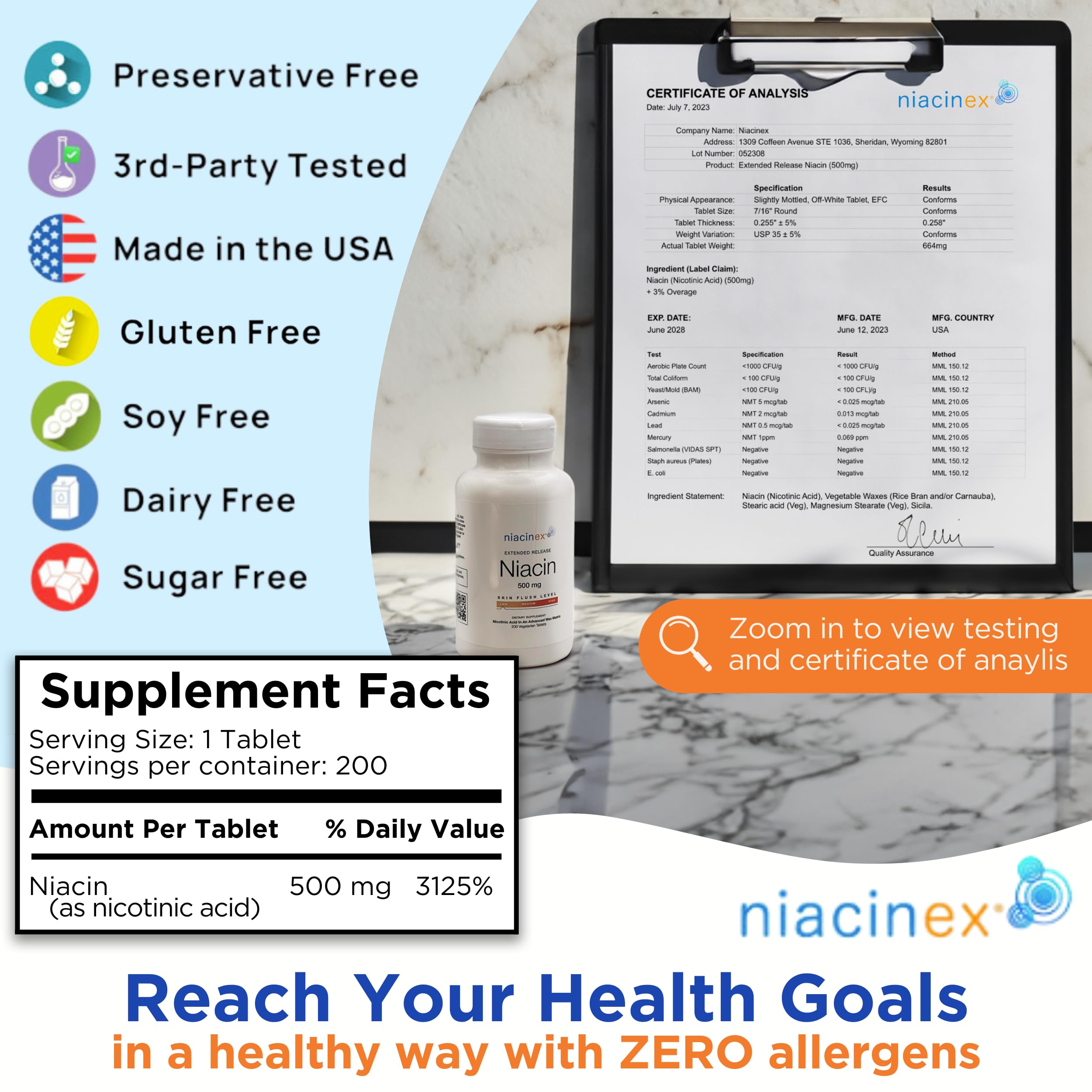 Niacinex tablets closeup emphasizes small, easy-to-swallow form for daily use