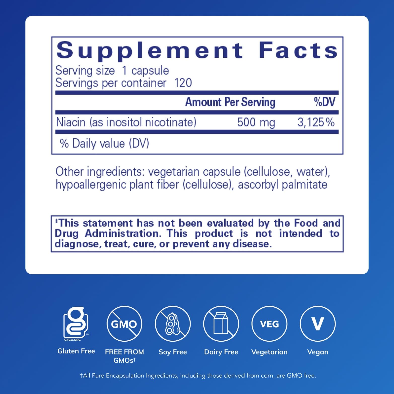 Niacitol 500mg capsules close-up highlighting hypoallergenic formulation and smooth coating