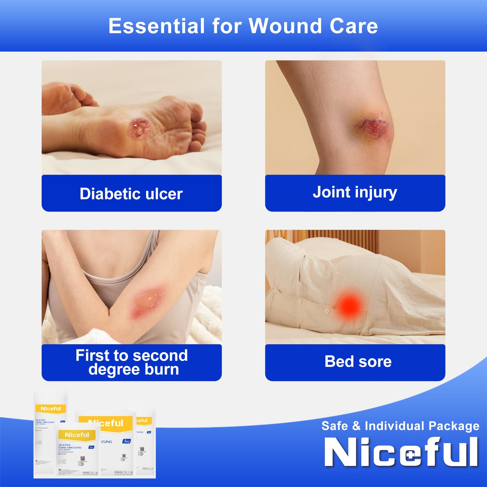 Niceful diabetic foot ulcer dressing for larger wound coverage