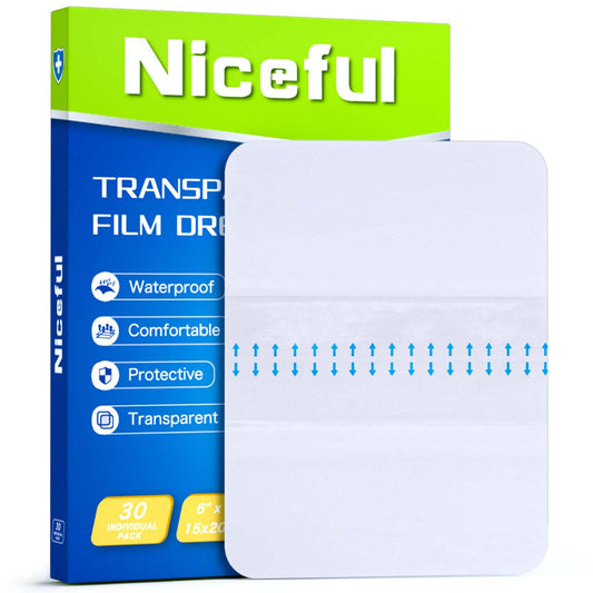 Niceful transparent film dressing box showing ready wound protection for daily activities.