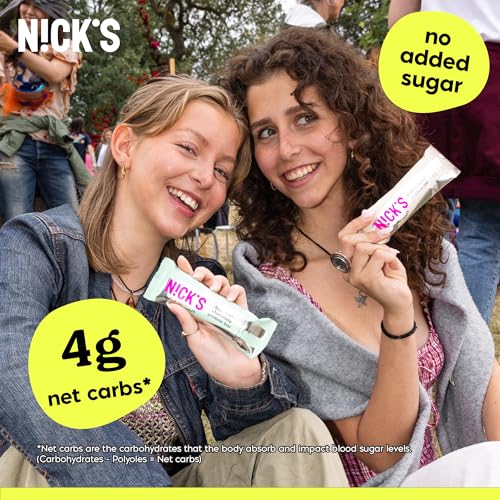 NICK'S Mint Chocolate nutrition label highlights 4g net carbs and no added sugar.