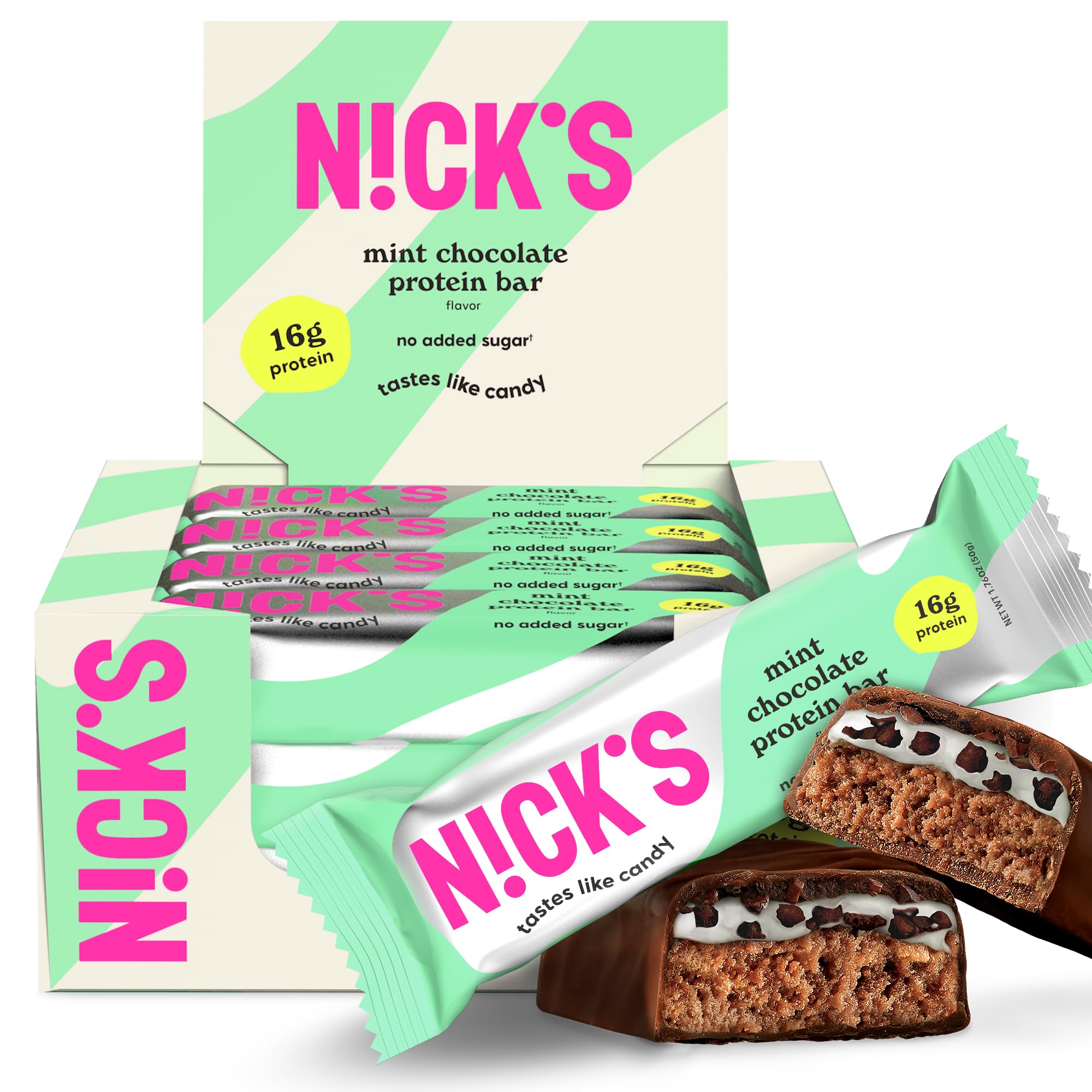 NICK'S Mint Chocolate protein bars pack, ideal for on the go gym snacking with high protein.