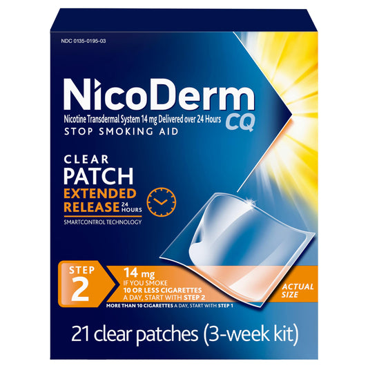 NicoDerm CQ Step 2 14 mg patch package for quit support