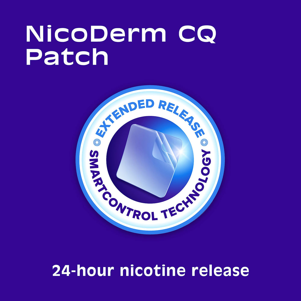 NicoDerm CQ Step 2 patch on arm showing discreet daily wear.