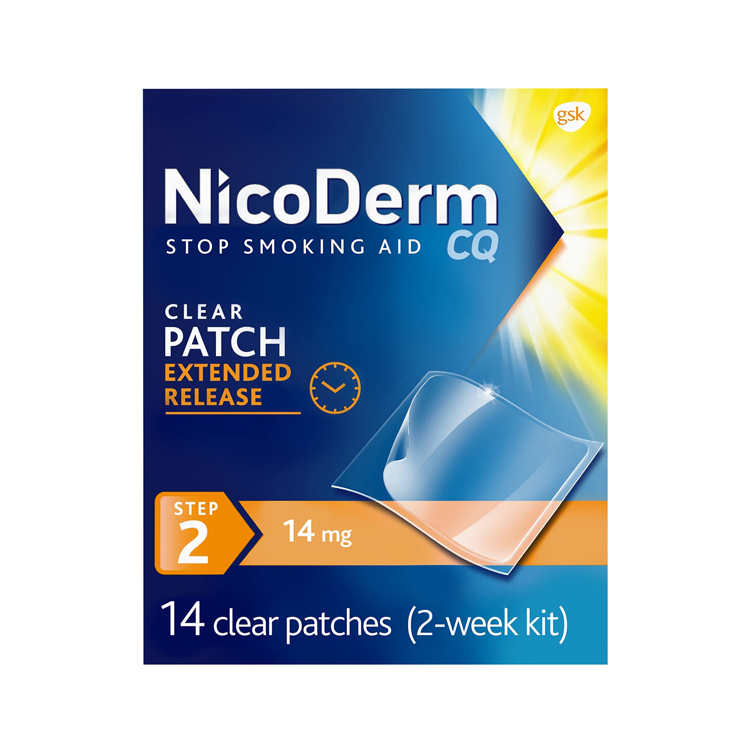 NicoDerm CQ Step 2 patch pack front, discreet quit aid for daily cravings.