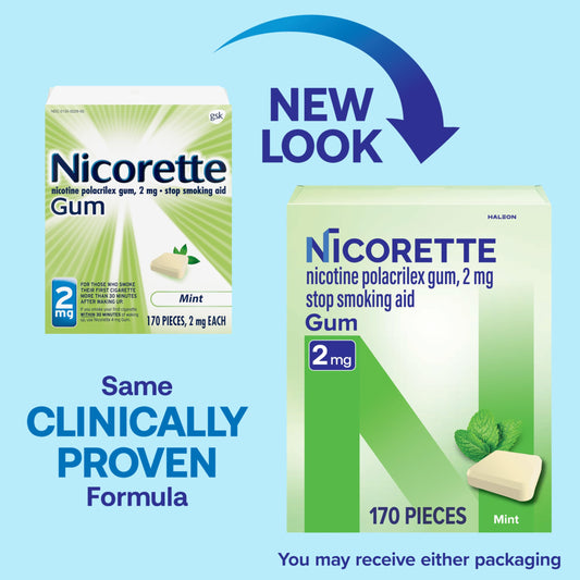 Nicorette 2mg Mint Gum can label seen for quick stop smoking reference