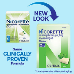 Nicorette 2mg Mint Gum can label seen for quick stop smoking reference