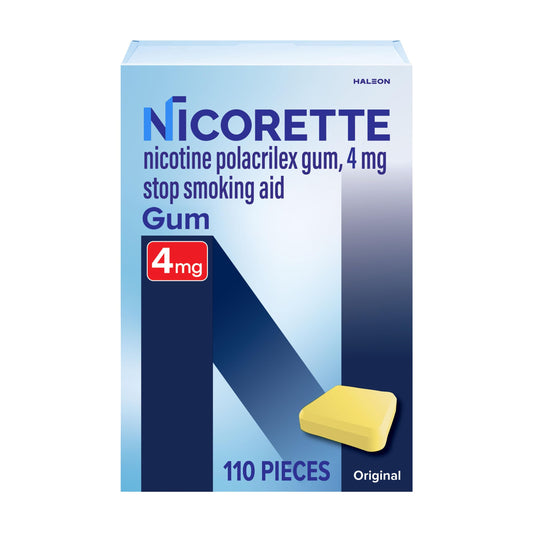 Nicorette 4mg gum pack for cravings management on the go.