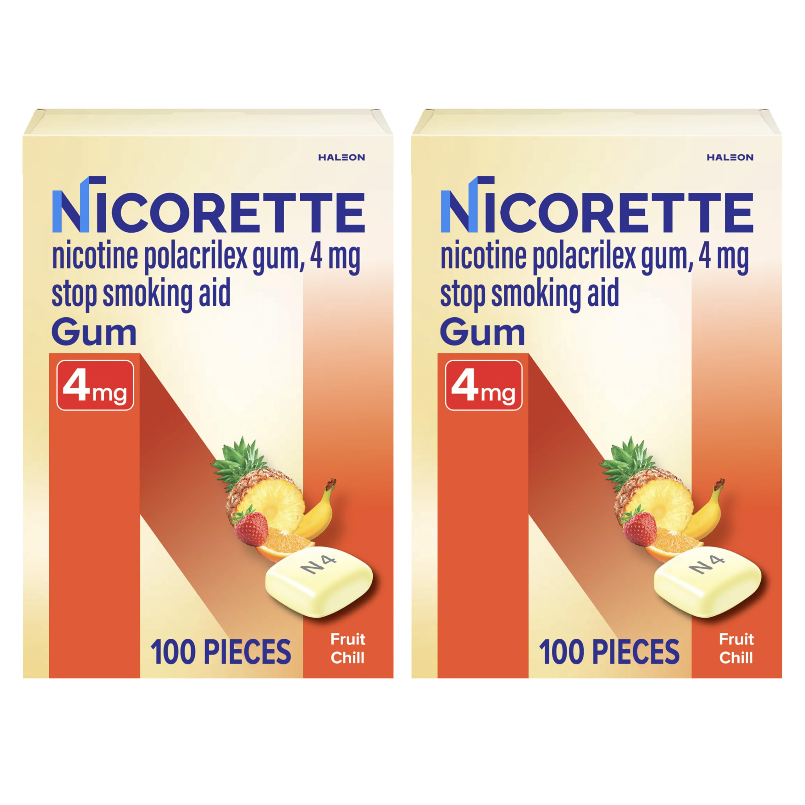 Nicorette Fruit Chill gum pack shown for flavorful craving relief during quitting