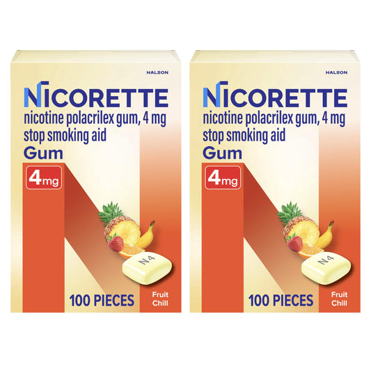 Nicorette Fruit Chill gum pack shown for flavorful craving relief during quitting