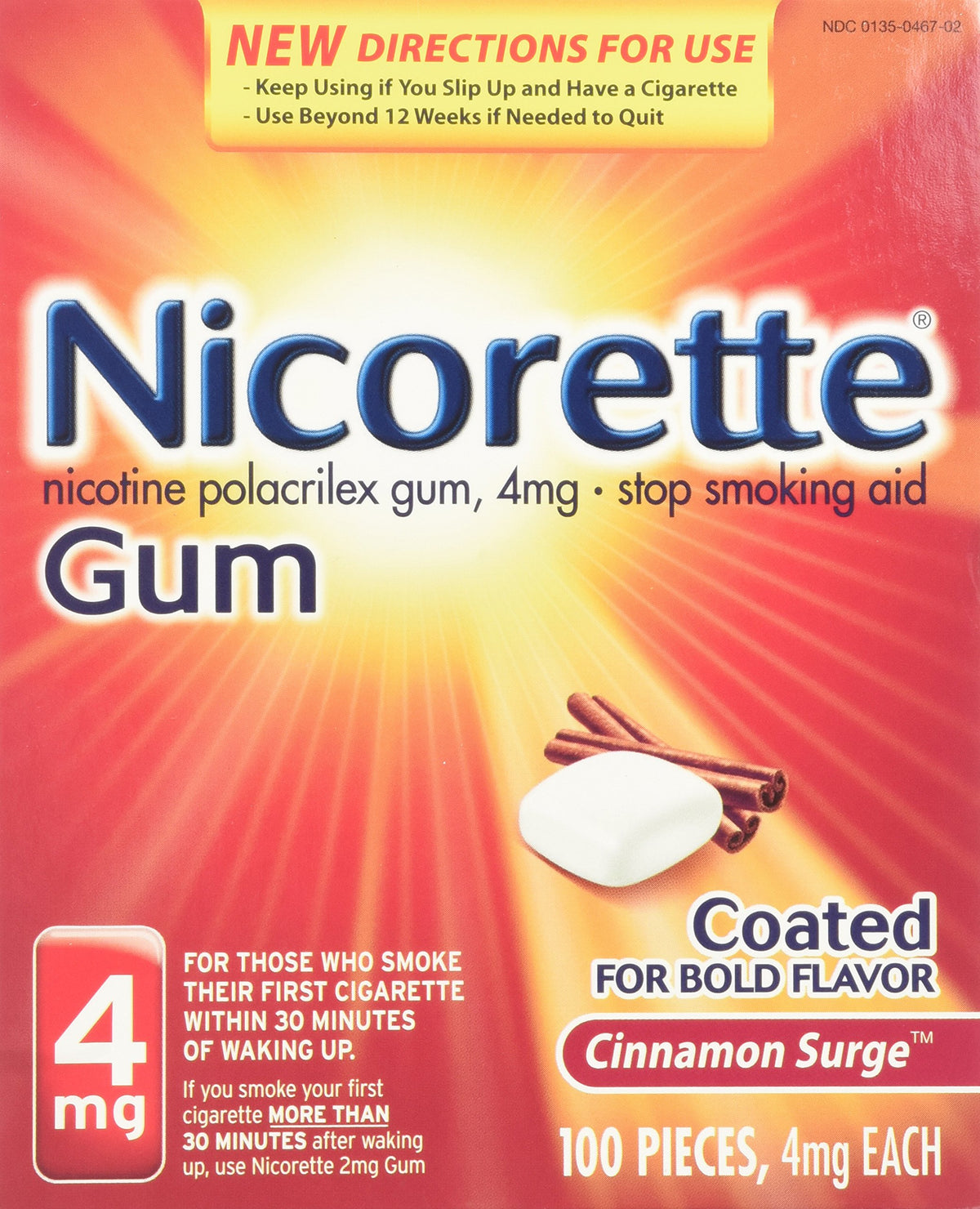 Nicorette Gum Cinnamon Surge 4mg pack of 100 pieces for cravings management