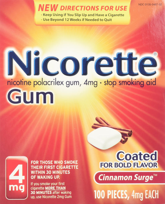 Nicorette Gum Cinnamon Surge 4mg pack of 100 pieces for cravings management