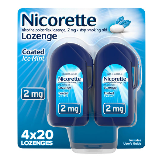 Nicorette Ice Mint lozenge in dispenser shows portable quit aid for on-the-go moments