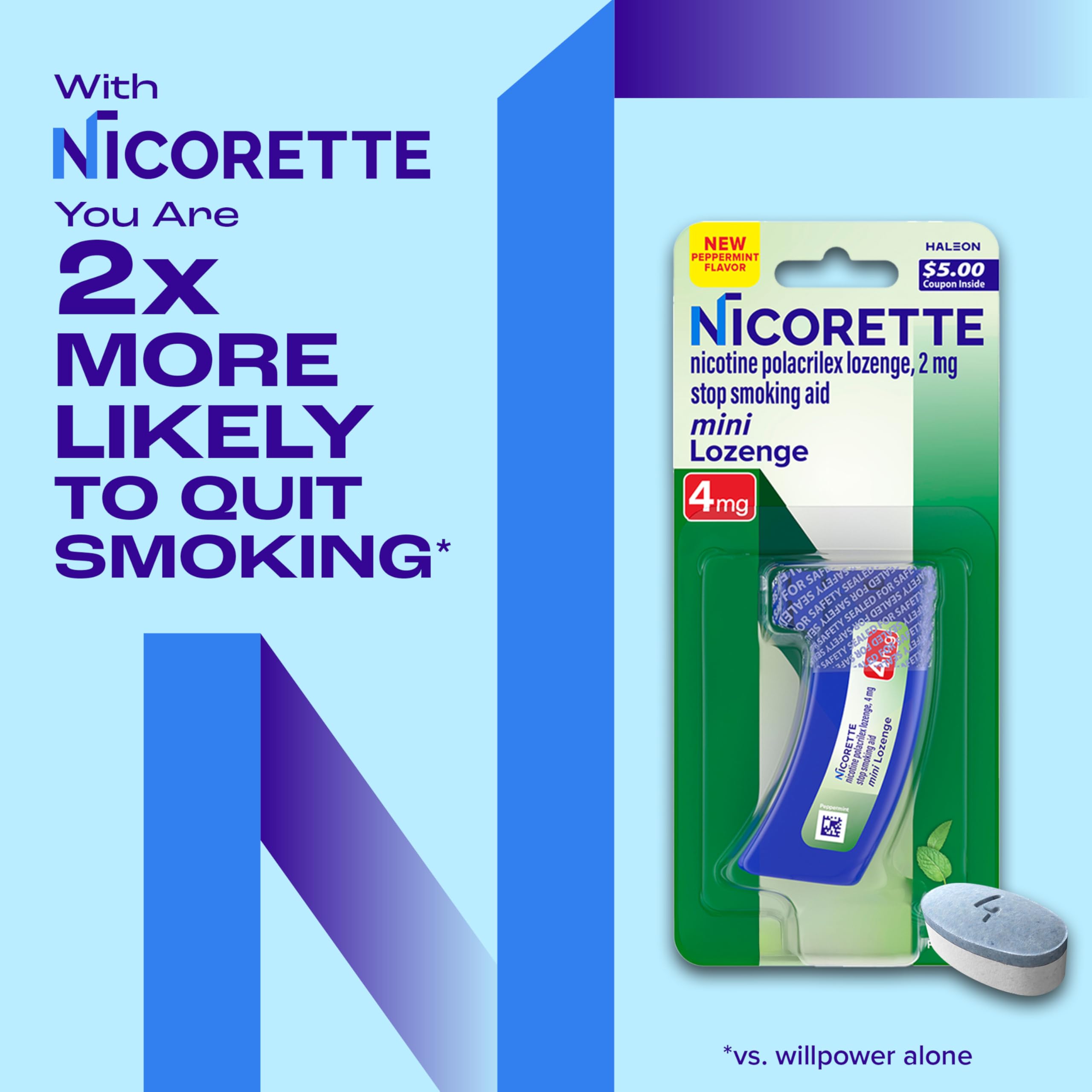 Nicorette Mini Lozenges 20-count package for quick starter supply