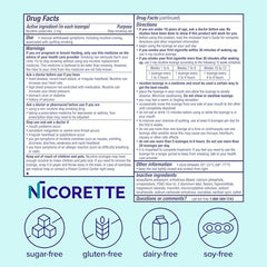 Nicorette Mini Lozenges label highlights directions and safety notes.