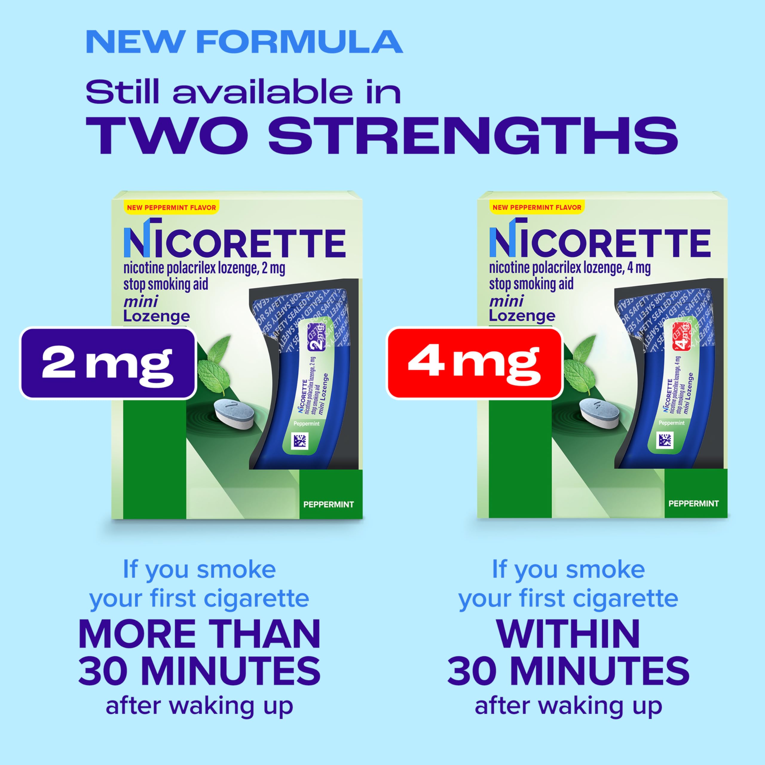 Nicorette Mini Lozenges peppermint flavor close-up during cravings