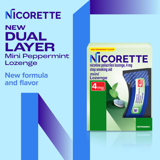 Nicorette Mini Lozenges Peppermint dispenser shows discreet portable relief