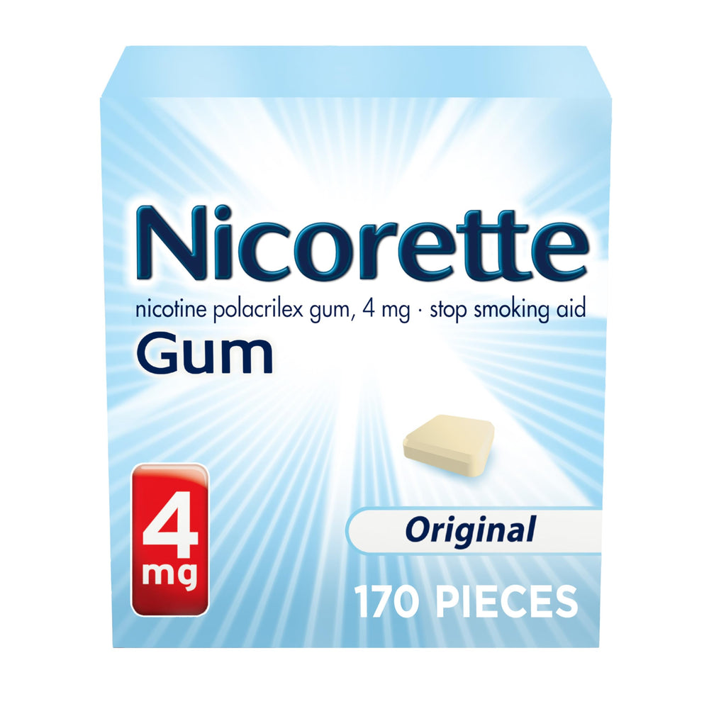 Nicorette 4 mg original gum bottle close-up for easy craving relief
