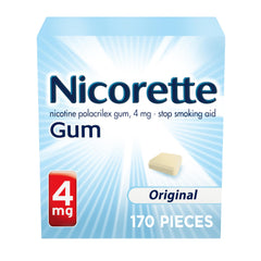 Nicorette 4 mg original gum bottle close-up for easy craving relief