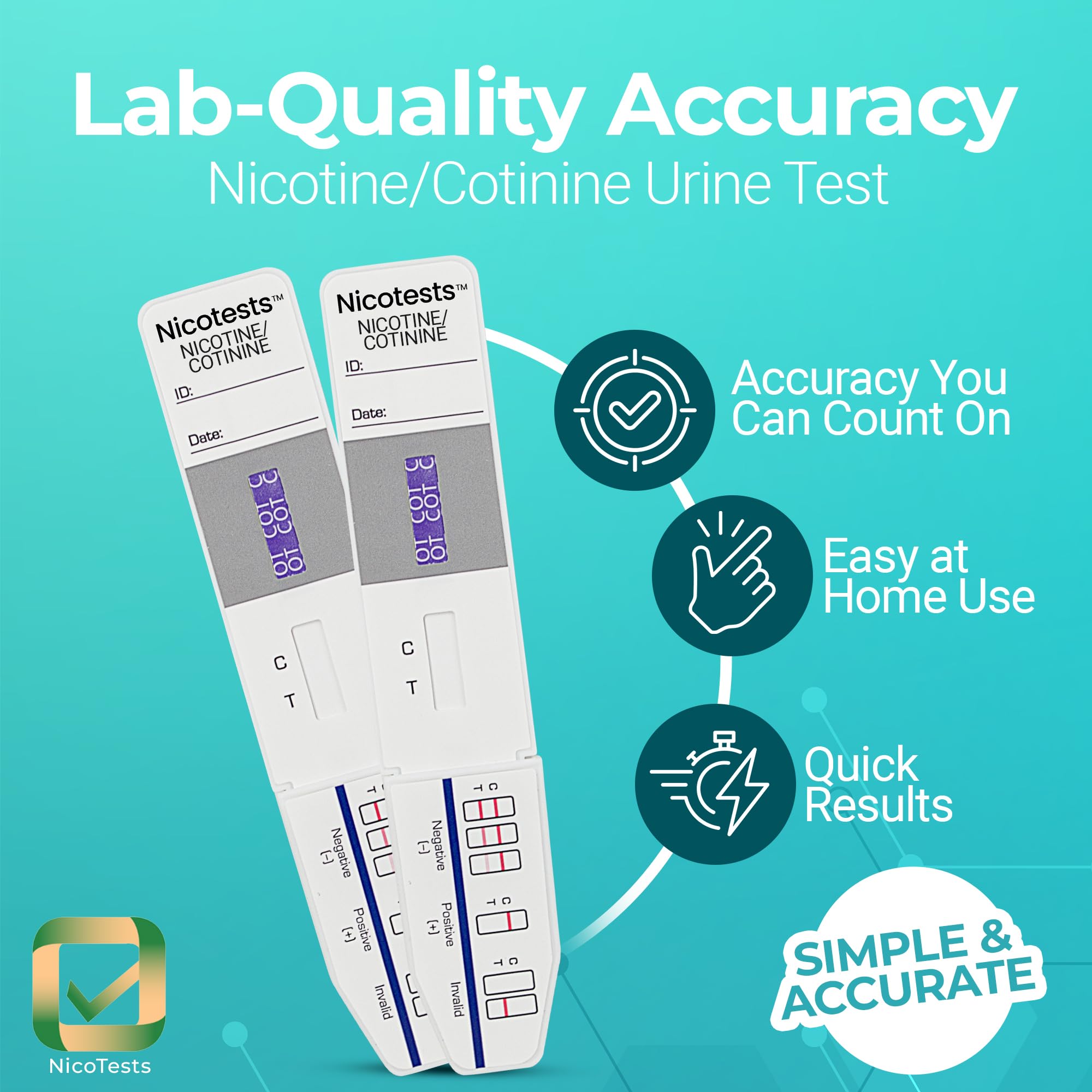 NICOTESTS 10 ng test strip indicating sensitivity for nicotine residue.