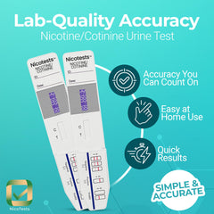 NICOTESTS 10 ng test strip indicating sensitivity for nicotine residue.