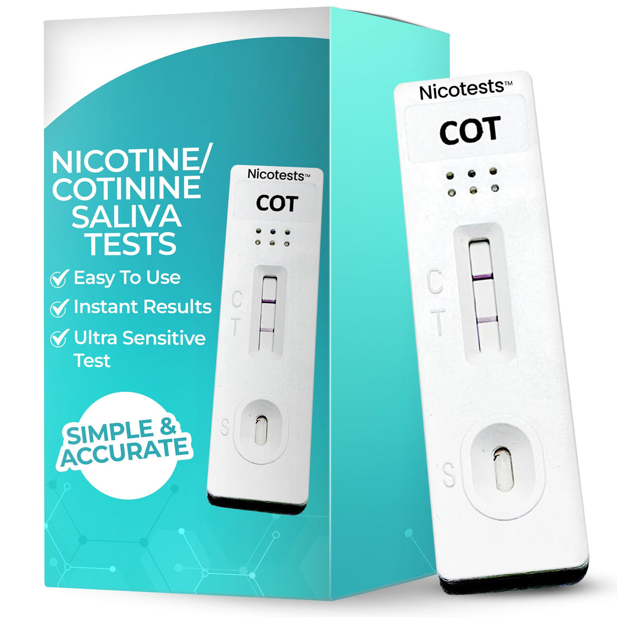 NICOTESTS Saliva Nicotine Test 5-Pack front cover showing a compact screening kit for quick use.