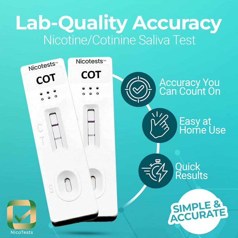 NICOTESTS Saliva Nicotine Test 5-Pack kit layout highlighting simple workflow for staff and students.