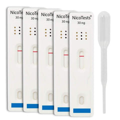 NICOTESTS Saliva Nicotine Test 5-Pack test tube demonstrates easy sample handling.