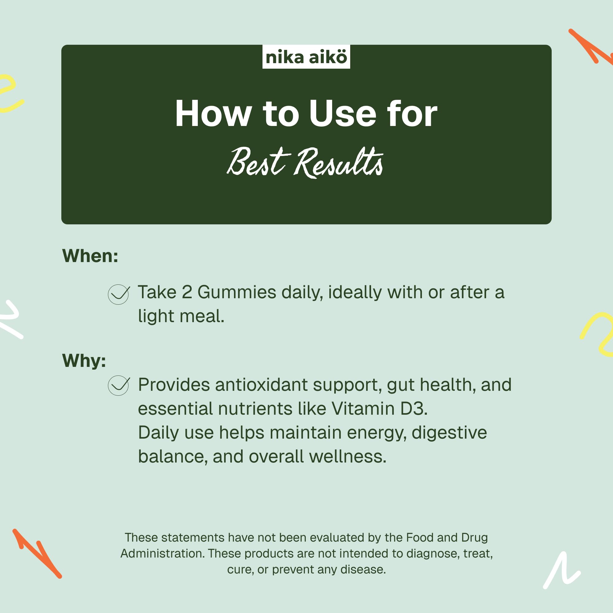 Nika Aiko Greens Gummies 60-count pack for daily greens