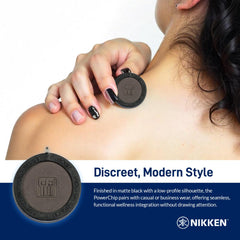 Nikken Kenko PowerChip Black close-up chip, smooth surface and beveled edges for comfort.