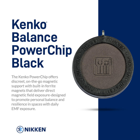 Nikken Kenko PowerChip Black usage scene, worn discreetly for portable magnetic coverage.