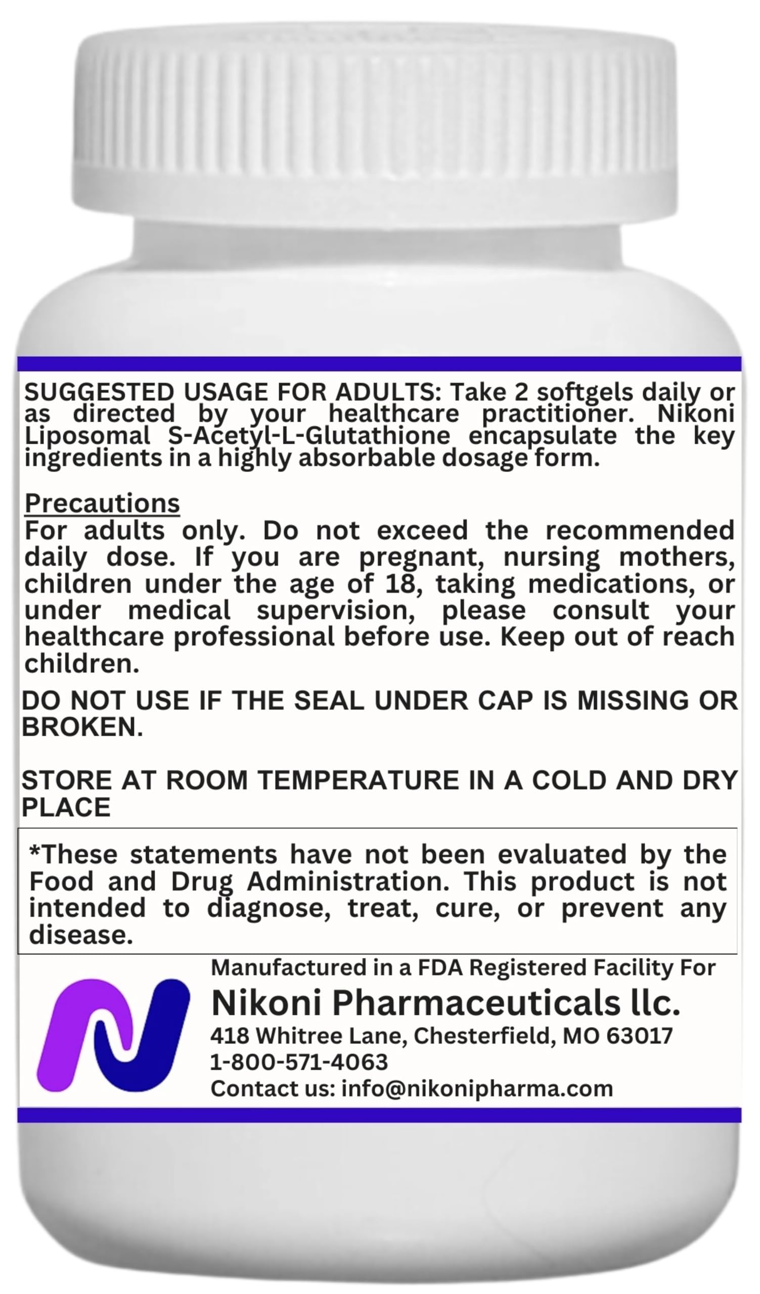 Nikoni bottle label featuring clean ingredients and premium quality.