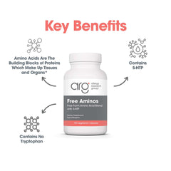 Graphic of nine essential amino acids and 5-HTP on packaging