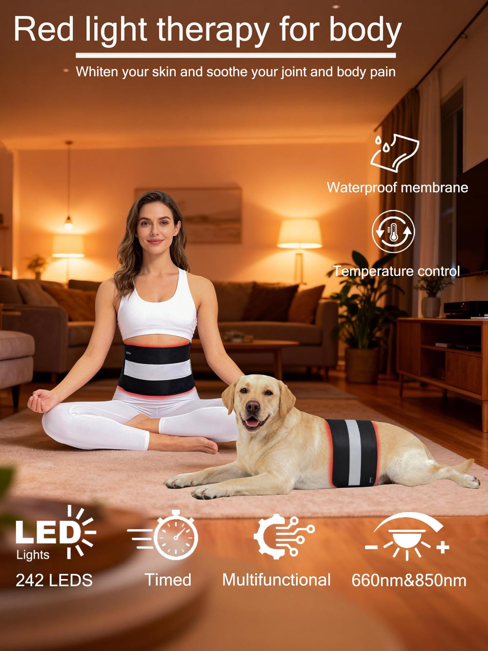 NingNei red light therapy mat with extended coverage over lumbar and legs.