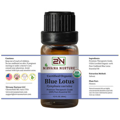 Nirvana Nurture Blue Lotus label design signaling organic, USDA-certified purity