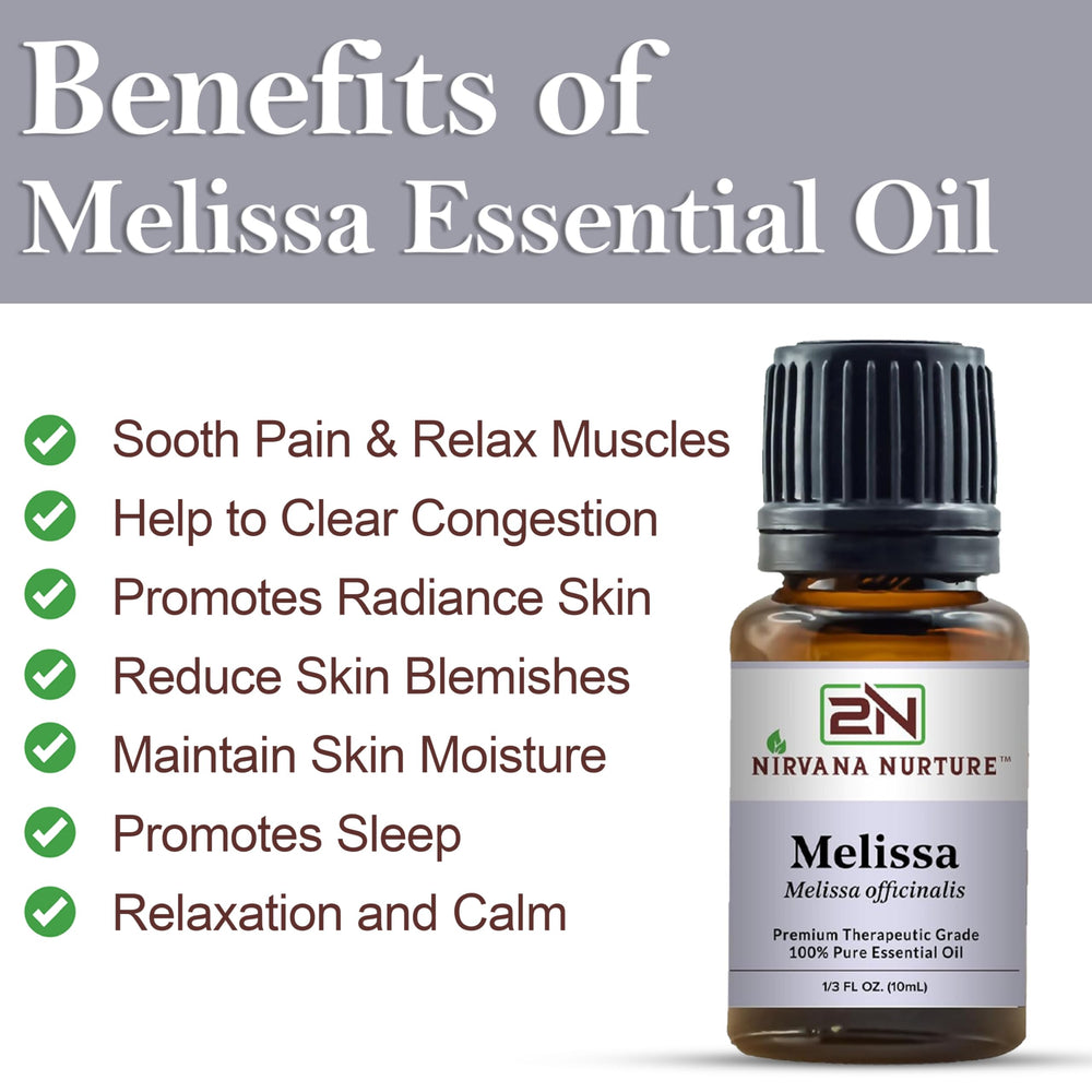 Close up of Nirvana Nurture Melissa oil dropper showing pure oil quality.