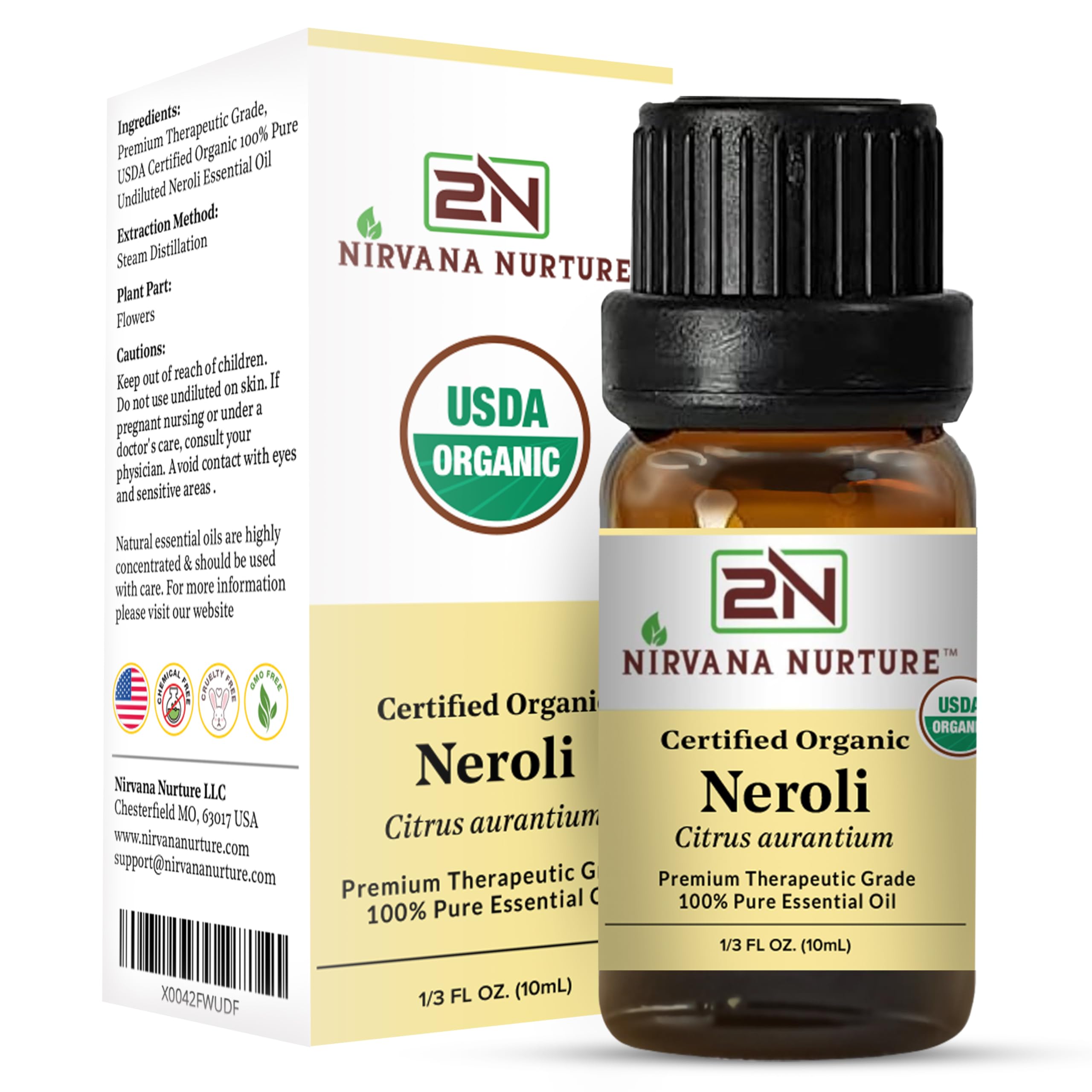 Nirvana Nurture Neroli label detail highlighting organic certification