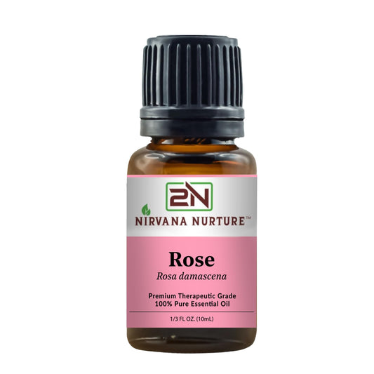 Nirvana Nurture Rose essential oil bottle cap close-up for soothing aroma