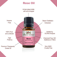 Nirvana Nurture Rose essential oil amber bottle label close-up