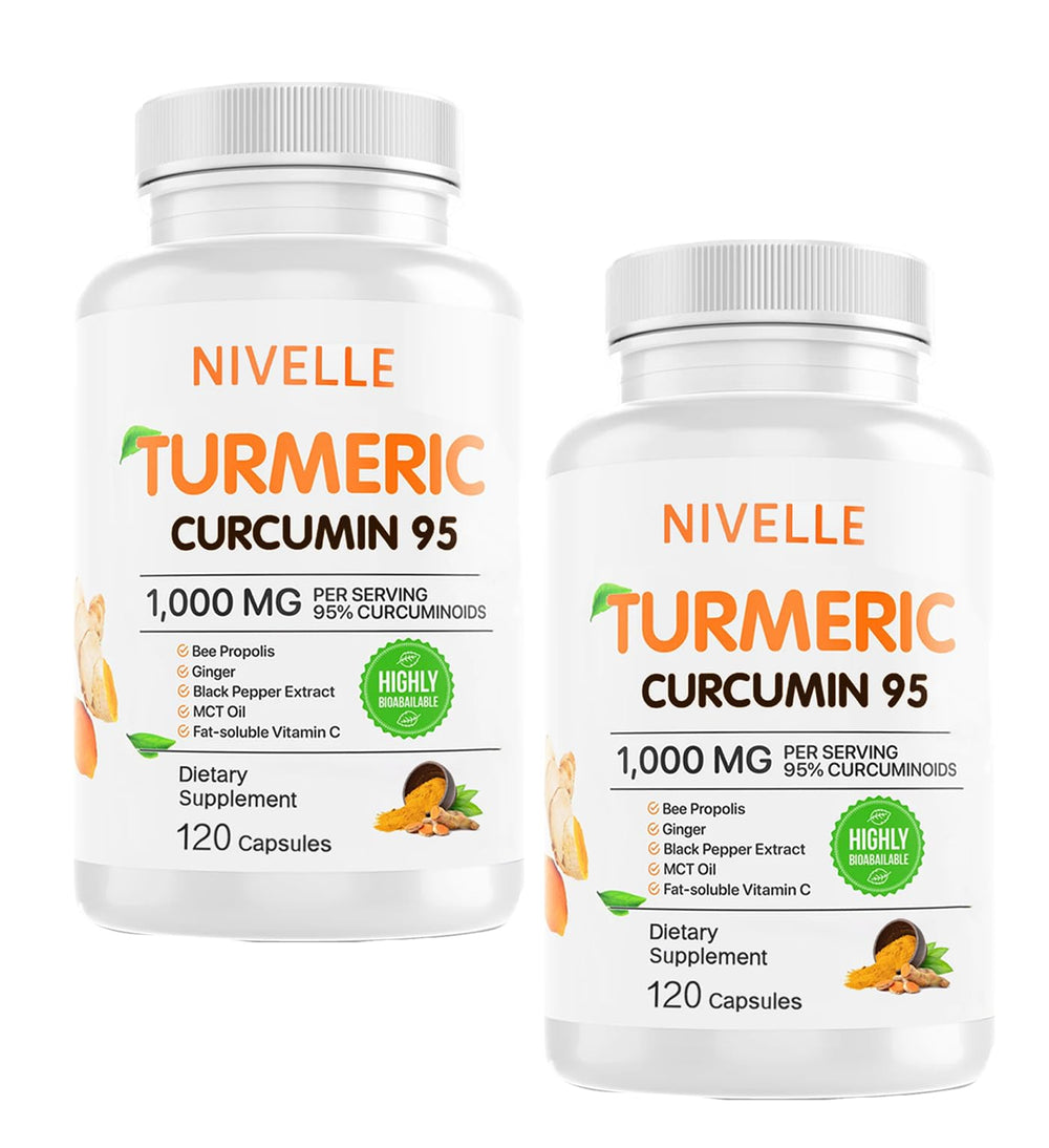 NIVELLE Turmeric Curcumin bottle showing 1000mg capsules for daily support.